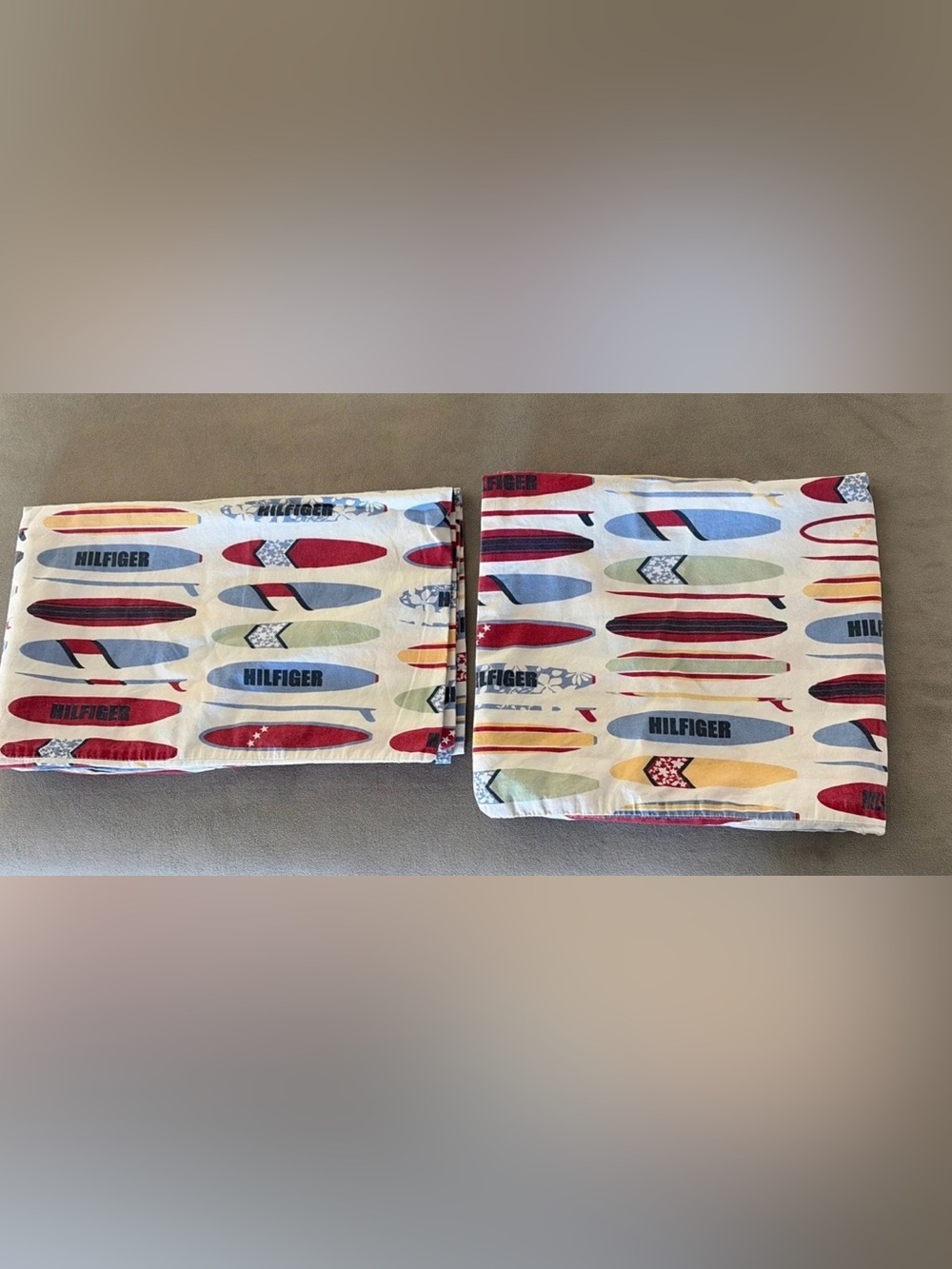 Set Of Two Tommy Hilfiger, Surfboard Pillowcases 1 Queen 30”x 18” 1 Euro 21”x24”